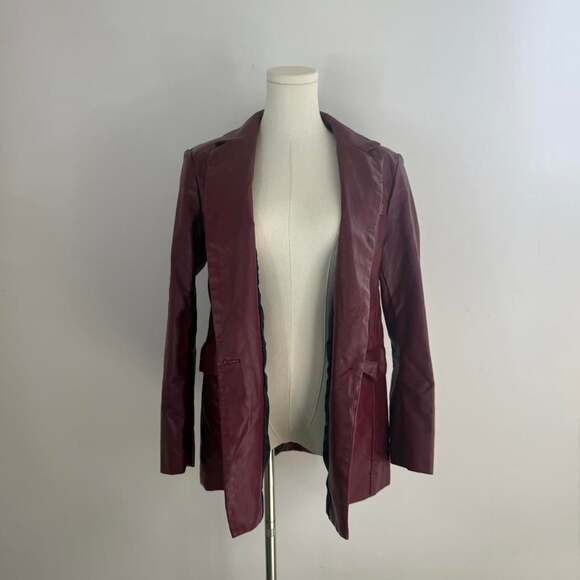 Other Jackets & Blazers - Burgundy Vegan Leather Blazer | Single Button Longline Coat | Women’s Medium